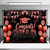 Aperturee - Glitter Red Balloons Flag Black Graduation Backdrop